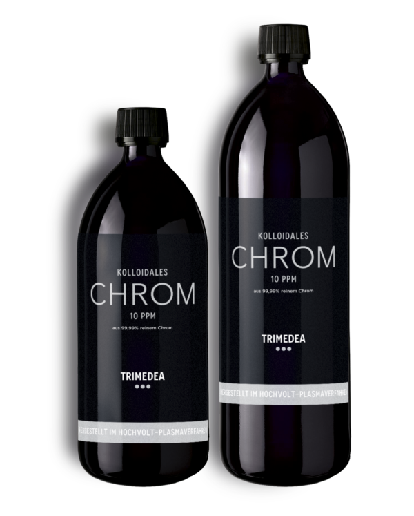Colloidal Chrome in 500ml and 1l violet glass bottles
