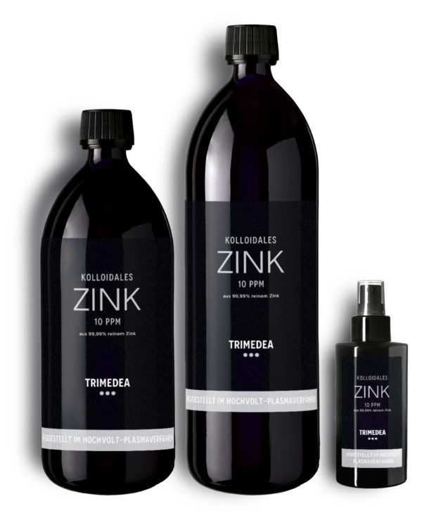 Colloidal zinc in 100ml, 500ml and 1l violet glass bottles - Trimedea